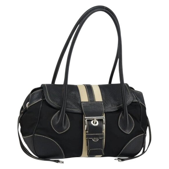 PRADA Shoulder Bag Nylon Leather Black Silver Auth am9430 - Picture 1 of 16